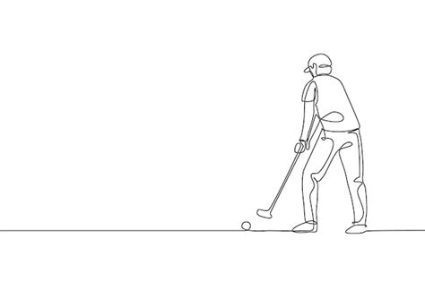 Premium Vector | One continuous line drawing of a young golf player swing a golf club and hit ...