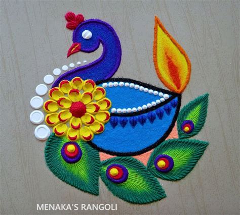 Easy Peacock Rangoli Design For Diwali | Deepavali Rangoli Designs ...