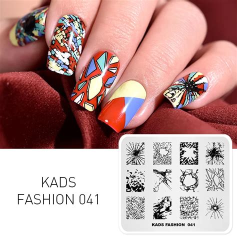 KADS Rectangle Nail Art Stamping Template Personalized Design Broken ...