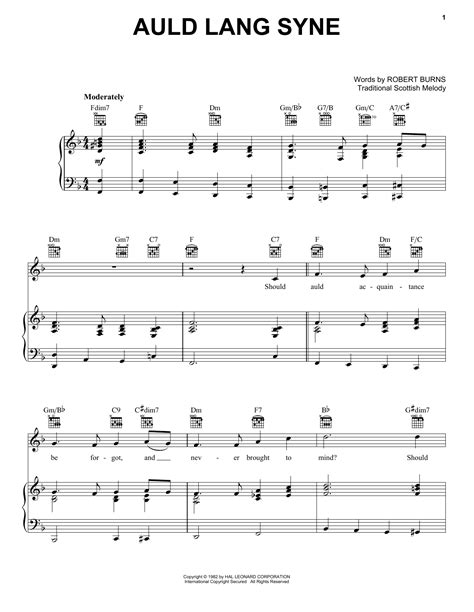 Auld Lang Syne sheet music by Robert Burns (Piano, Vocal & Guitar ...