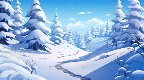 Magical Winter Wonderland Cartoon Style 3d Background With Snow Covered Trees, Winter Snowflakes ...