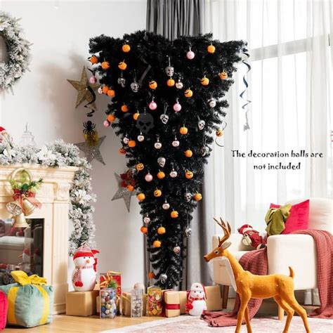 Gymax Pre-Lit Upside Down Black Halloween Tree Artificial Christmas Tree GYM08305 The Home Depot ...