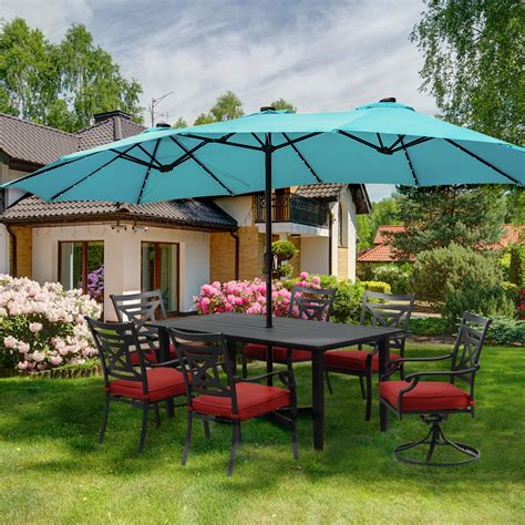 Ainfox 15ft Double-Sided Patio Solar Led Lighted Umbrella Outdoor ...