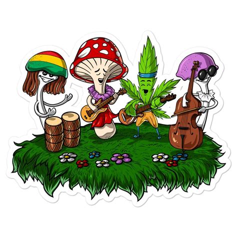 Weed Leaf Magic Mushrooms Hippie Stoner Sticker - Psychonautica