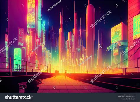 Futuristic Cyberpunk City Blue Pink Light Stock Illustration 2216878959 | Shutterstock