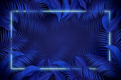 Free Vector | Realistic leaves with blue neon frame