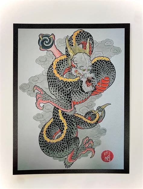 Tattoo Art Print of Japanese Dragon Japan Art Yokai Ryu Mythology - Etsy