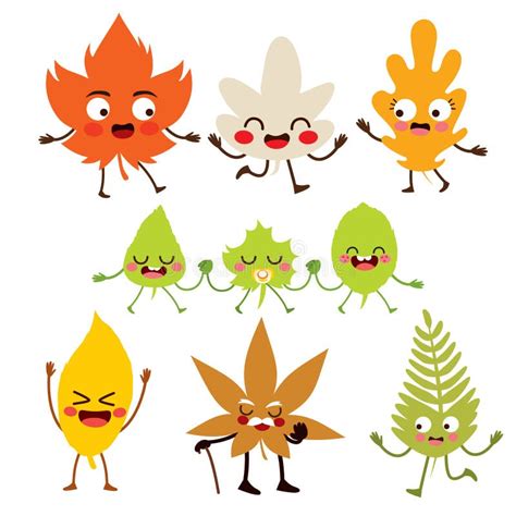 Autumn Leaves Cute Characters Stock Vector - Illustration of maple ...