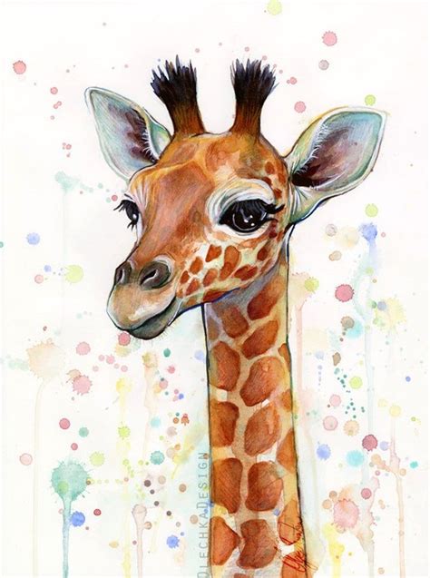 Nursery Art Decor, Giraffe Art, Giraffe Print, Baby Giraffe Watercolor, Baby Animal, Baby Girl ...