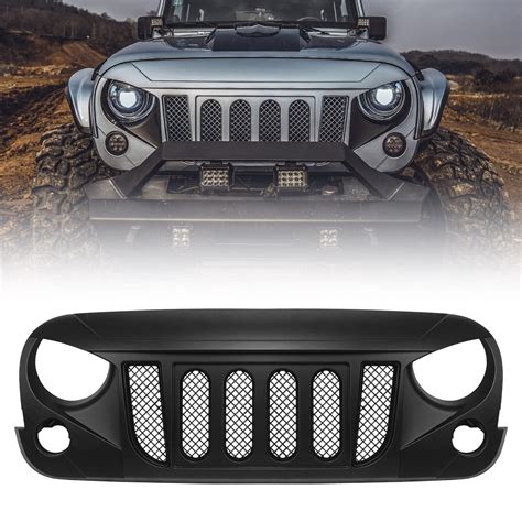 DKMGHT Front Grill with Mesh Matte Black Grille Grid For 2007-2018 Jeep ...