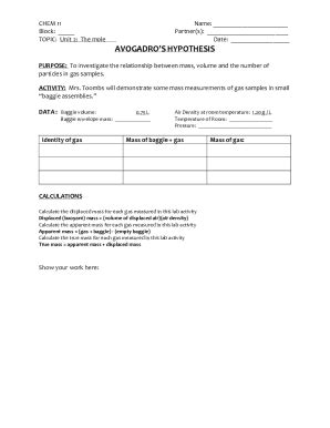 Fillable Online Avogadro's Law - The Relation between Volume and Molar ... Fax Email Print ...