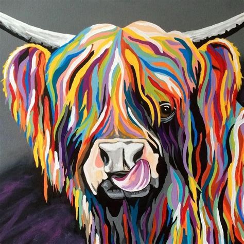 Multi Coloured Highland Cow Painting - Paint Color Ideas