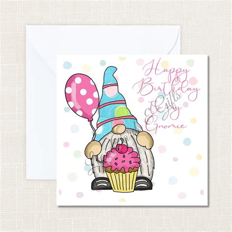 Happy Birthday Gnome Theme Birthday Card with Balloons & | Etsy