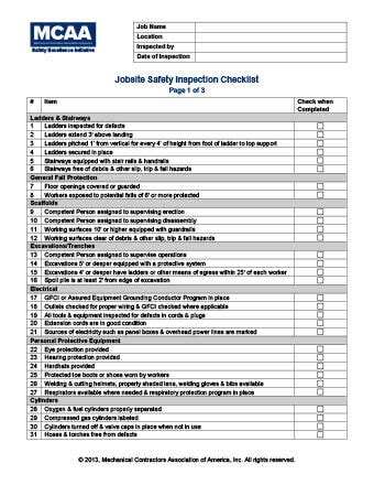 Weekly Safety Inspection Checklist - Safety Inspection Checklist Workplace Safety Inspection ...