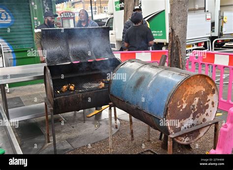 London, UK. August 28, Traditional caribbean food of Jamaica ...