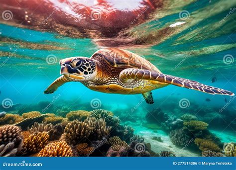 Sea Turtle Swims Underwater. Stock Photo - Image of swimming, marin: 277514306