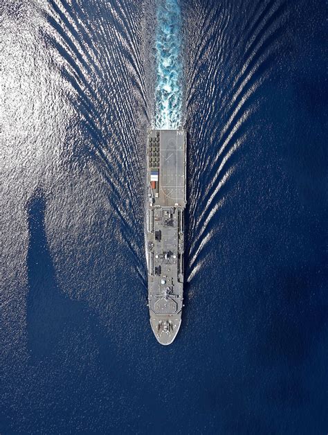 HMS Albion, Royal Navy fleet flagship seen from above. [2713x3600] : r ...