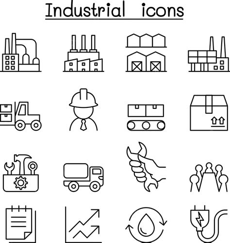 Industrial Icon Set In Thin Line Style Industry Company Silhouette ...