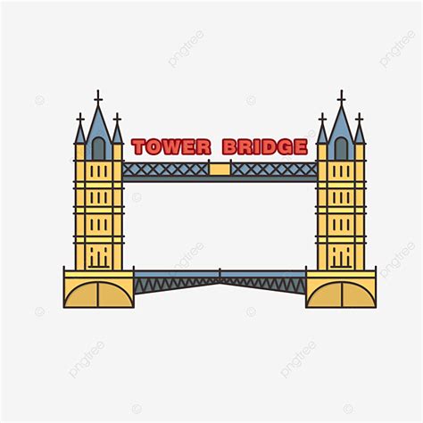 Flat Cartoon Elements Of Tower Bridge In London Uk, London, Tower Bridge, London PNG Transparent ...