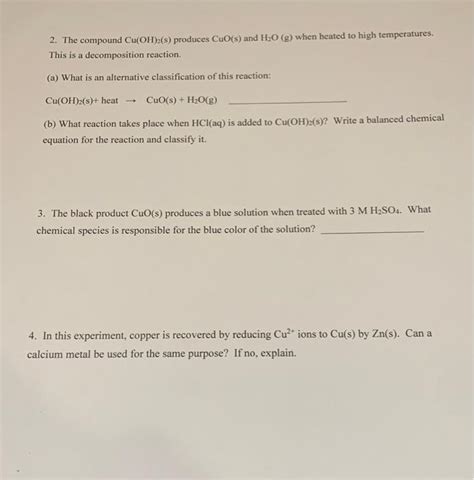 Solved 2. The compound Cu(OH)2( s) produces CuO(s) and | Chegg.com