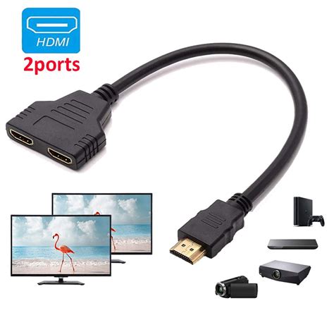 HDMI Male to Dual HDMI Female 1 to 2 Way HDMI Splitter Adapter Cable for HDTV, Support Two TVs ...