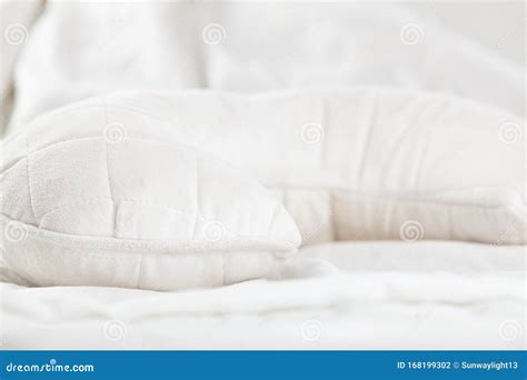 White Ergonomic Pillow in Bed. Close Up Stock Photo - Image of orthopedic, kitchen: 168199302