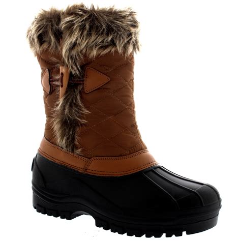 Womens Toggle Waterproof Fur Lined Winter Muck Thermal Mid Calf Boots ...