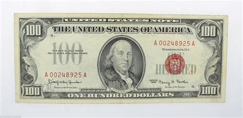 1966 100 Hundred Dollar Bill U.S. Note Red Seal by exquisiteccj