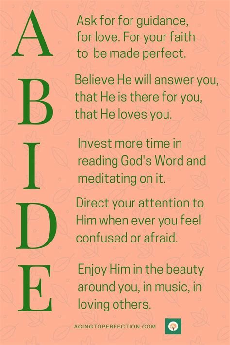 Take Time to Abide in God. #abideinchrist #jesusquotes #abideinme #agingtoperfection ...