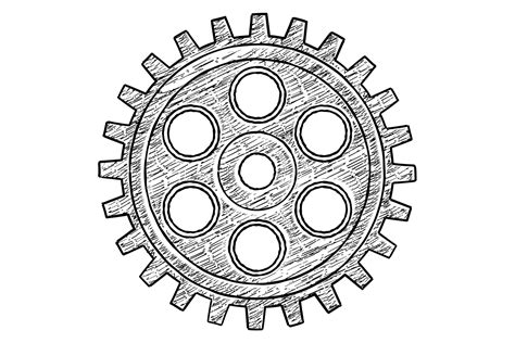 Clock Gear Drawing. Old Machine Gear Ske Graphic by onyxproj · Creative ...