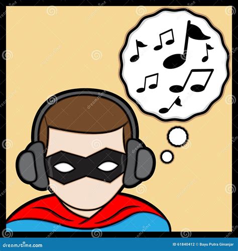 Superhero listening music stock vector. Illustration of listening - 61840412