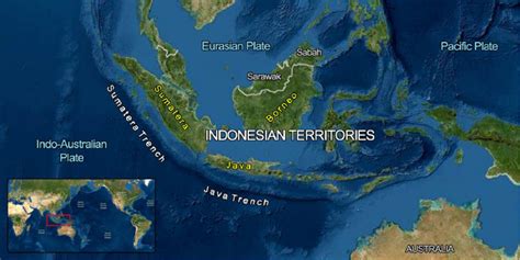 A topographic map of Indonesia with ocean bathymetry surroundings ...