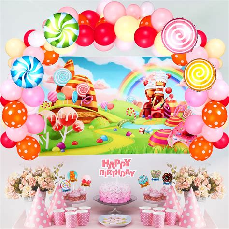 Buy 72 Pieces Candyland Birthday Party Decorations Set Candyland Photography Background ...