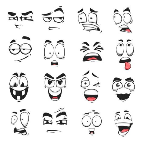 various cartoon faces with different expressions