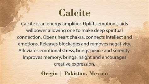 Crystal Information Card - Calcite - Nature's Artifacts