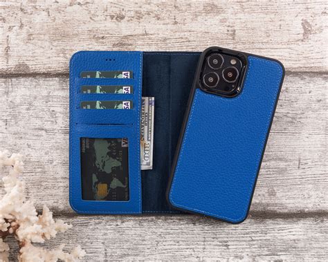 Iphone 13 Pro Max Magsafe Blue Leather Iphone Case Wallet - Etsy