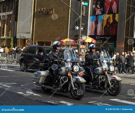 NYPD Highway Patrol Officers on Motorcycles Providing Security in ...