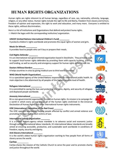 Human Rights Organizations - ESL worksheet by MFátima