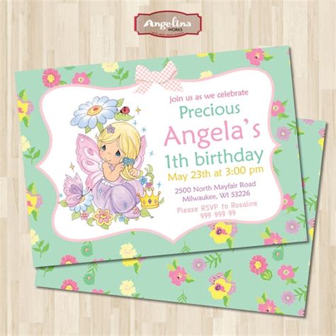 Items similar to Precious Moments Double Sided Birthday Invitation Mint Green . DIY card. for ...