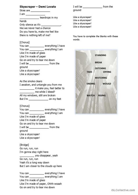 Skyscraper song and nursery rhym…: English ESL worksheets pdf & doc