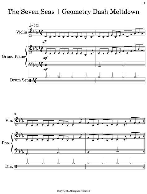 The Seven Seas | Geometry Dash Meltdown - Sheet music for Violin, Piano, Drum Set