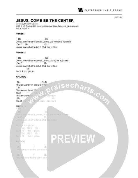 Jesus Come Be The Center Chords PDF (Meredith Mauldin / UPPERROOM) - PraiseCharts