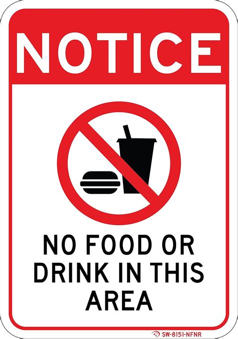 No Food or Drink in This Area Sign. Easy to Read 7"x 10" Commercial ...