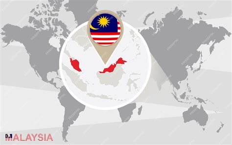 Premium Vector | World map with magnified Malaysia. Malaysia flag and map.