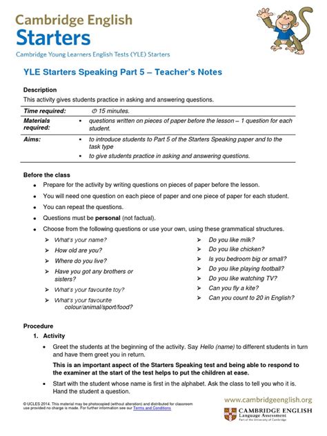 Cambridge English Starters Official Test | Question | Test (Assessment)