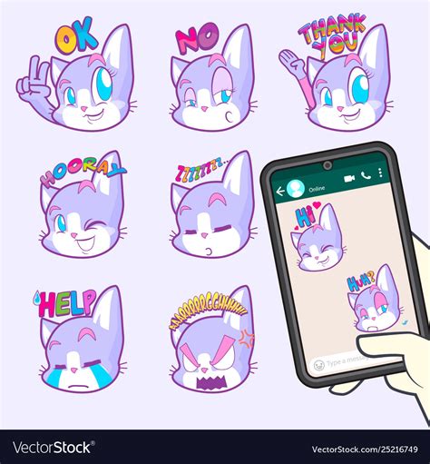 Cute cat emoji sticker collections Royalty Free Vector Image