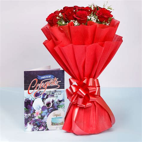 Red Roses With Congratulations Greeting Card | Winni