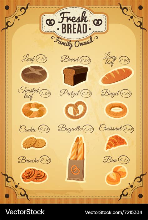 Vintage Style Bakery Price List Poster Royalty Free Vector