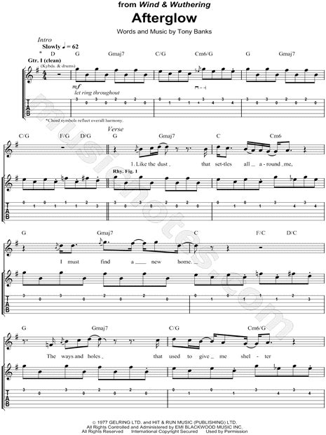 Genesis "Afterglow" Guitar Tab in G Major - Download & Print - SKU: MN0082669