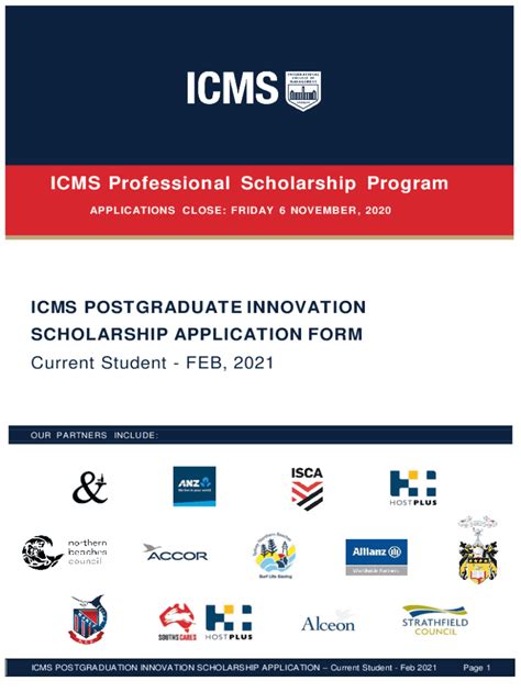 Fillable Online ICMS Postgraduate Innovation Scholarships for ... Fax Email Print - pdfFiller